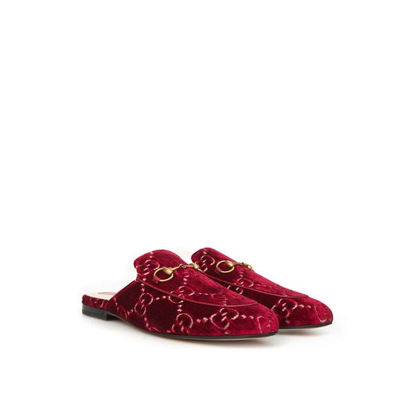 Gucci Red Velvet Princetown Slipper with Logo Allover/EU37/US6.5/Red NWT - Picture 1 of 6